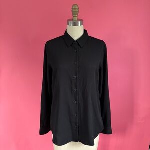 🌈4/$20🌈 Uniqlo Black Classic Rayon Blend Button Down Long Sleeve Shirt XS